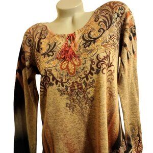 GORGEOUS WOMEN UNITY WORLD WEAR BOHO HIPPIE LONG SLEEVES STRETCHY TOP SZ M